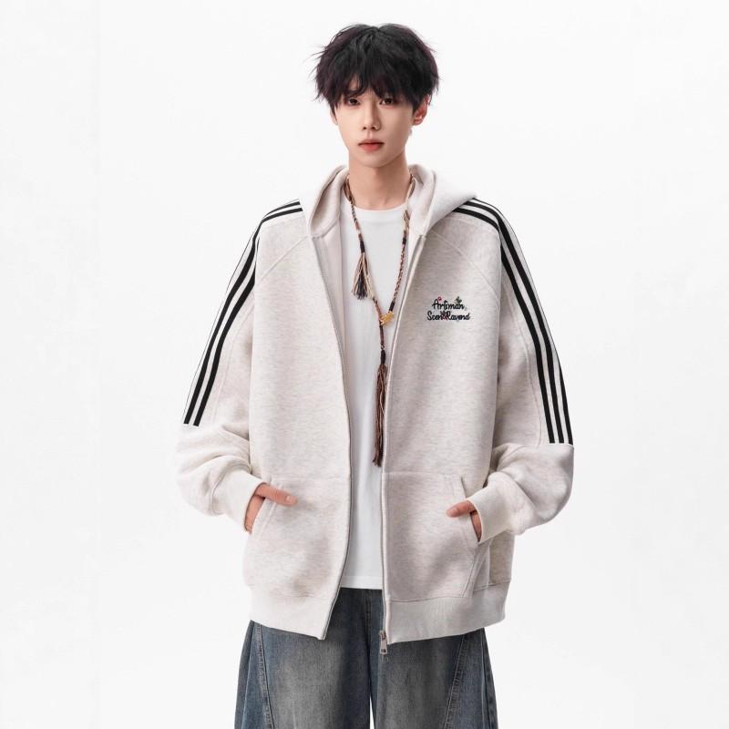Unisex Hooded Zip-Up Sweatshirt Striped Oversized Streetwear Pullover Winter Casual Wear