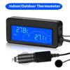 Car Indoor/Outdoor Thermometer with Sensor Mini LCD Digital Display Temperature Auto 12V Digital Thermometer Convenient with Blue Backlight