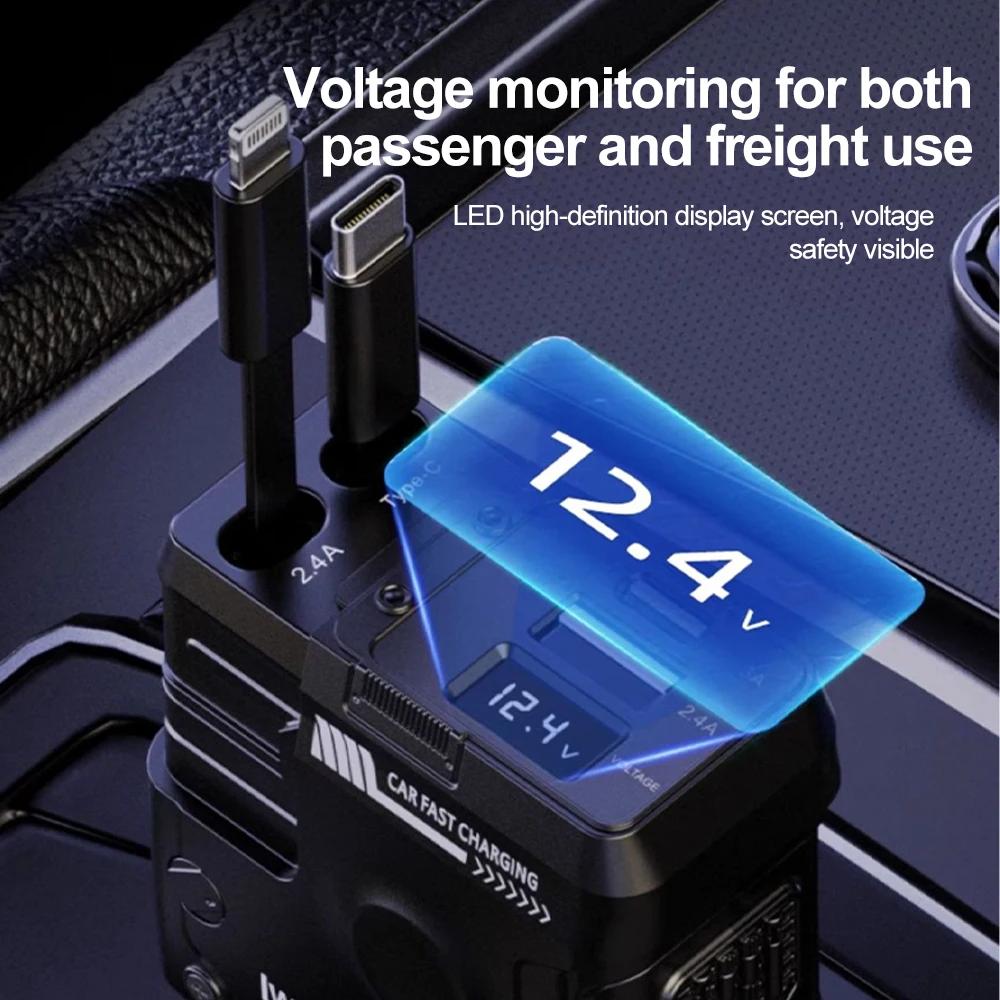 Retractable Car Charger 4 in 1 Mech-Style Fast Charging Car Phone Charger 65W Cell Phone Charger for Car Compatible with iPhone