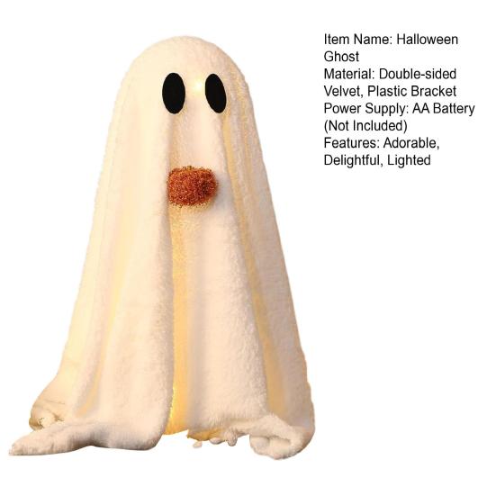 Light-Up Sherpa Ghosts with Pumpkin Cute Ghost Tabletop Decoration