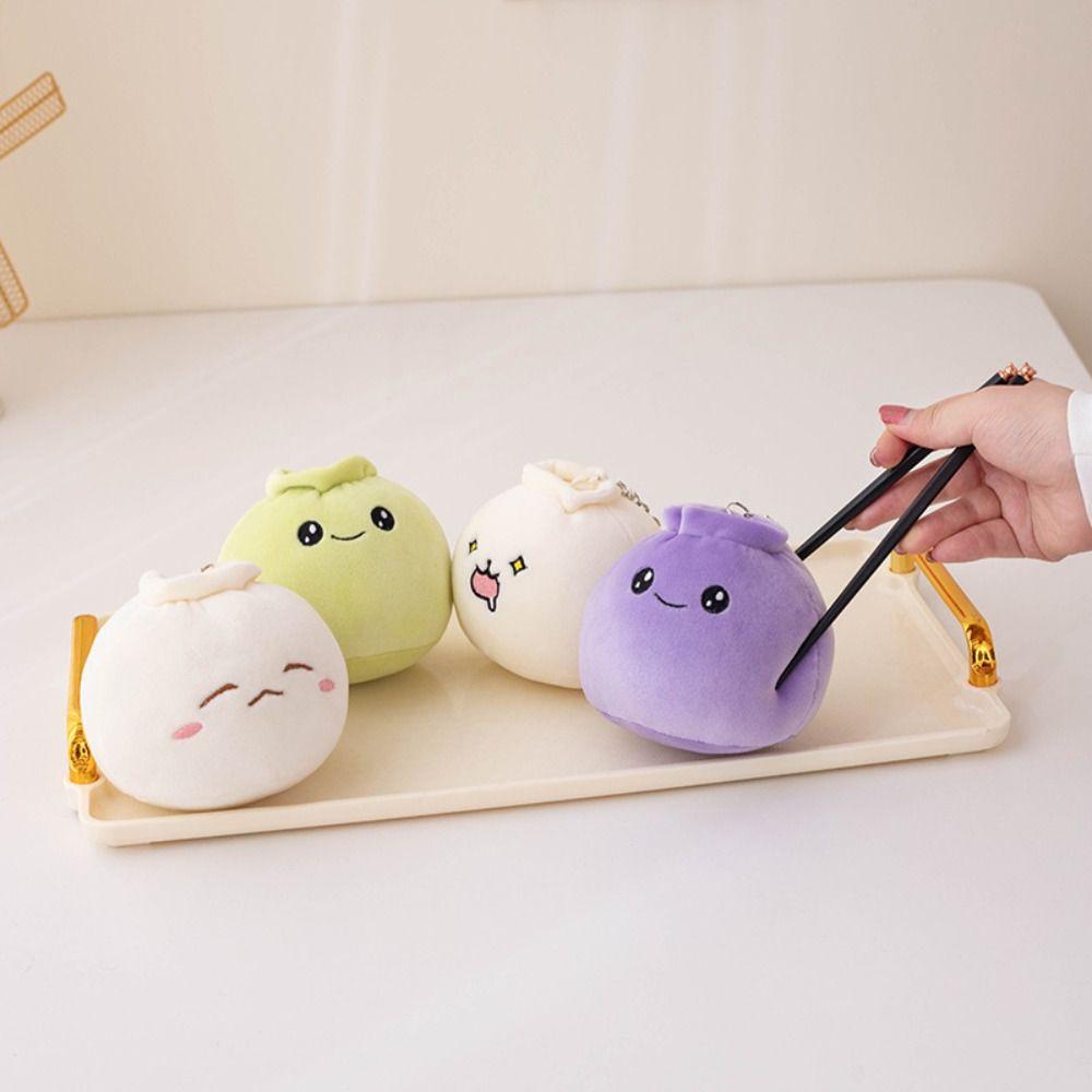 Face Food Rice Bao Plush Key Holder Plush Dumplings Keychain Funny Steamed Stuffed Bun  Bag Pendant