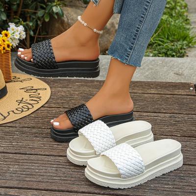 Женские плетеные сандалии-слипоны на платформе, массивные летние балетки