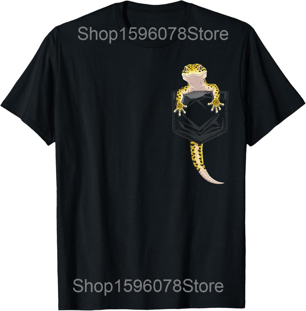 Cute Leopard Gecko Pocket T Shirts Men Women Christmas Gift Streetwear Tee Shirt Short Sleeve Unisex Loose Clothing