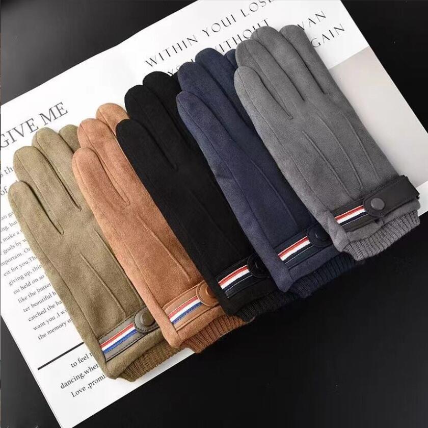 Мужские зимние замшевые флисовые теплые перчатки с пальцами для отдыха на природе утолщенные водительские пряжки лыжные мужские варежки с сенсорным экраном