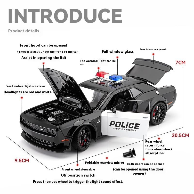 RKJ1 1:24 Dodge Challenger SRT Hellcat American Police Vehicle Enthusiasts Alloy Metal Diecast Model Car Sound Light Gift For Friend