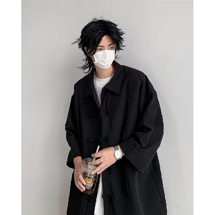 Рубашка с коротким рукавом мужская летняя японская ретро свободная повседневная рубашка с рукавом пять четвертей модная брендовая рубашка куртка