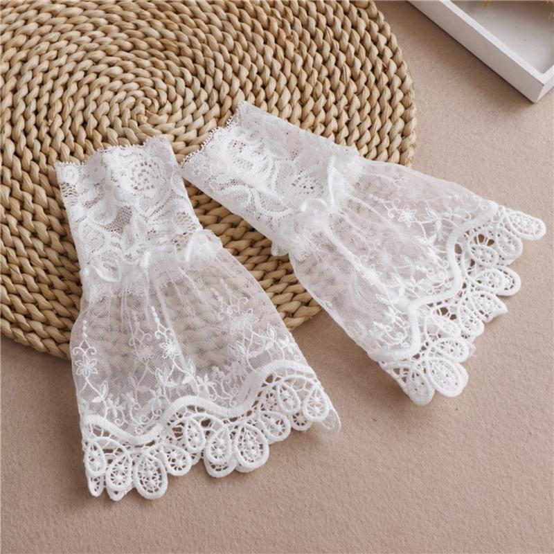 Элегантные белые кружевные манжеты-обманки с цветочным узором для женщин Стильные накладки на рукава Косплей Аксессуары Идеально подходят для вечеринок и свадеб