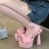 Pink Platform High Heels Mules Sandals For Women Bow Platform Flip Flops Black Summer Slipper Shoes Sexy Ladies Wedding Sandals