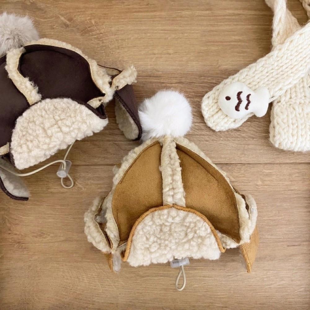 Fashion Warm Cat Flying Hat Windproof with Ear Hole Fluffy Dog Hat Lamb Fur Pet Headwear Photograph