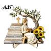 Exquisite Desktop Figurine Decor Wooden Reading Girl Figurine, Stable Pastoral Style Statue Decorative for Desk Decor, Artistic Healing Ornament,