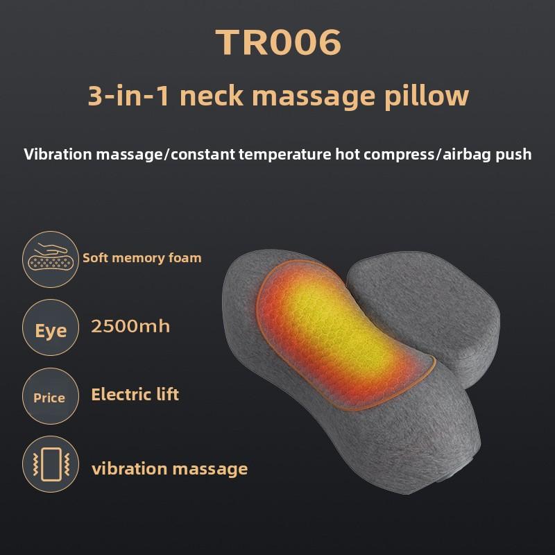 Electric Airbag Massage Pillow for Neck and Waist with Vibration Heat Air Pressure Four Buttons 2500mAh Battery