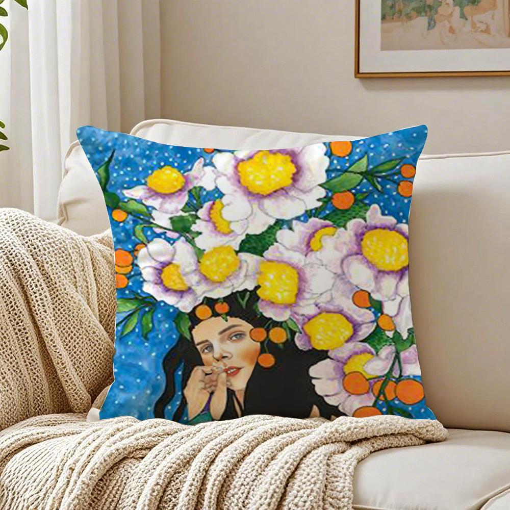 pc Vintage Abstract Girl Hair Flower Cushion Cover Linen Pillowcase Soft for Sofa Bed Home Room Decor
