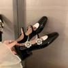 One-word buckle Mary Jane shoes leather shoes women's shoes high heels women's spring thick heel square head shallow mouth single shoes 2025 patent