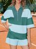 Women's Two Piece Striped Sweatshirt and Shorts Set Summer Matching Lounge Tracksuit