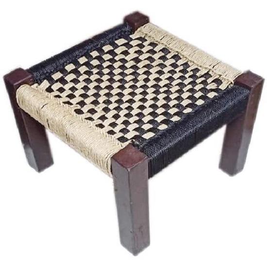 Wooden Chowki with Beige & Black | Chowki | Wooden Stool | Chowki (16 X 16 X12) Inch