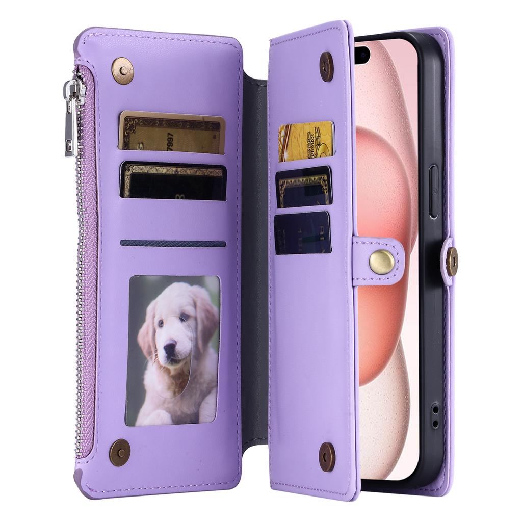015 Style For iPhone 16 Pro Case Protective Leather Wallet Phone Cover with Straps