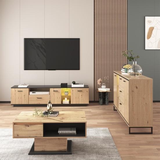 Kitchen Cabinet with Two Doors Three Drawers Wood Grain Metal Legs Wood Color Utility Pantry Dining Room