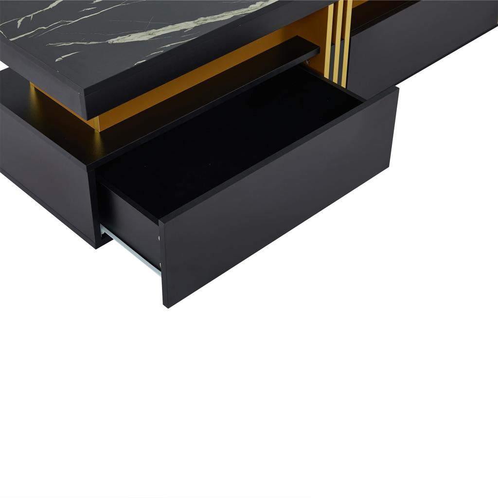 TV Cabinet TV Board Three Drawers, TV Stand for TVs Up To 90 Inches, TV Table Living Room, Dining Room, Bedroom, Ink. 200cm, Black