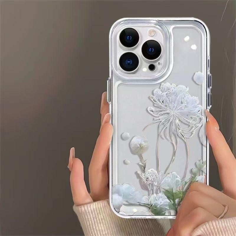 Цветочный чехол для iPhone 16 Pro Max в сказочном стиле: Прозрачный, Прочный, Ударопрочный, Совместим с моделями 14/15