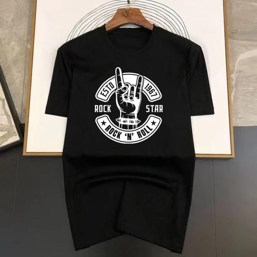 Rock Star Print Men T Shirts Korean Fashion Summer TShirt Casual Clothing Harajuku Short Sleeve Tops Tees Men's