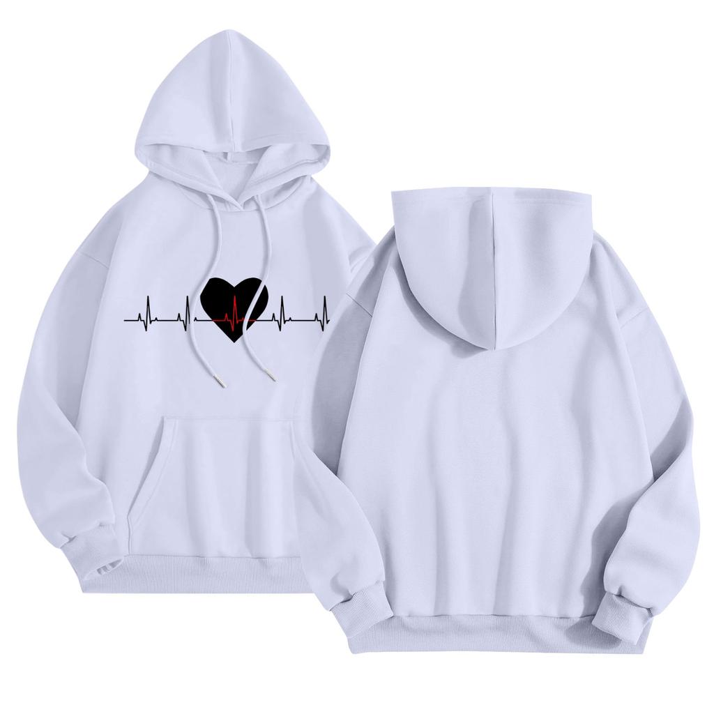 Женский повседневный комфортный плюшевый свитер с длинным рукавом и свободным воротом с капюшоном и принтом Heart Beat