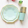 Чистые мятно-зеленые бумажные стаканчики, тарелки с бронзой, одноразовая бумажная посуда для вечеринки, тарелки для торта, чашки, свадьба, день рождения, банкет, пикник, десертный декор