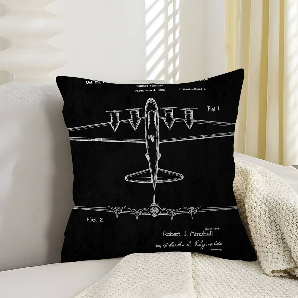 Aircraft Patent Cushion Cover Pillowcase Upholstery Sofa Throw Pillow Home Decor Pillowcas