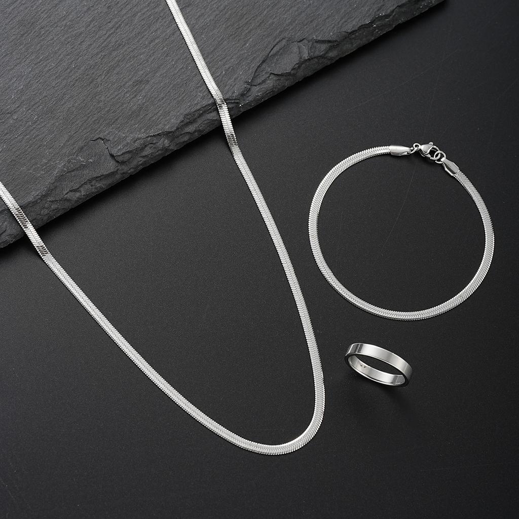 3pcs Fashion Hip Hop Stainless Steel Jewelry Set Men's Minimalist Necklace Bracelet Ring Set Perfect Gift for Hip Hop Fans 2026