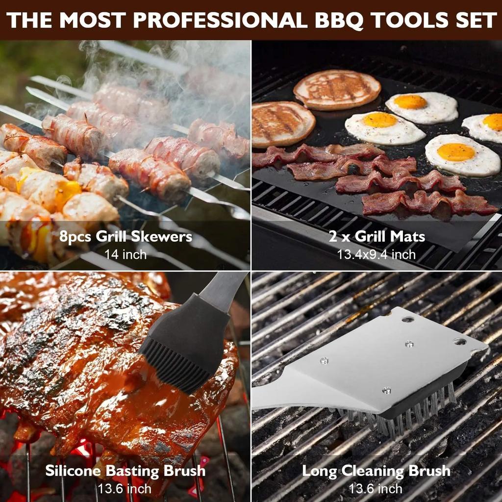 BBQ Tool Set, Portable Oxford Bag, Grilling Utensils, Stainless Steel Grill, Spatula Brush, Outdoor Barbecue Accessories