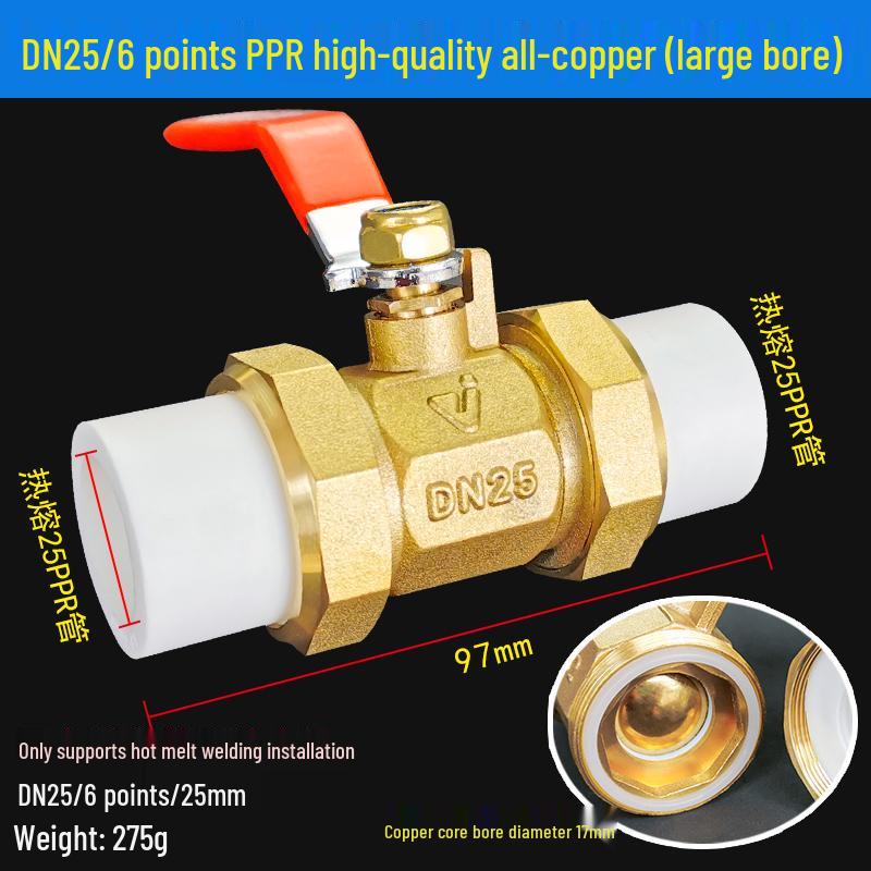 All-Copper PPR Double Union Ball Valve for Hot Melt Pipe - 20mm, 25mm, 32mm (1/2", 3/4", 1")