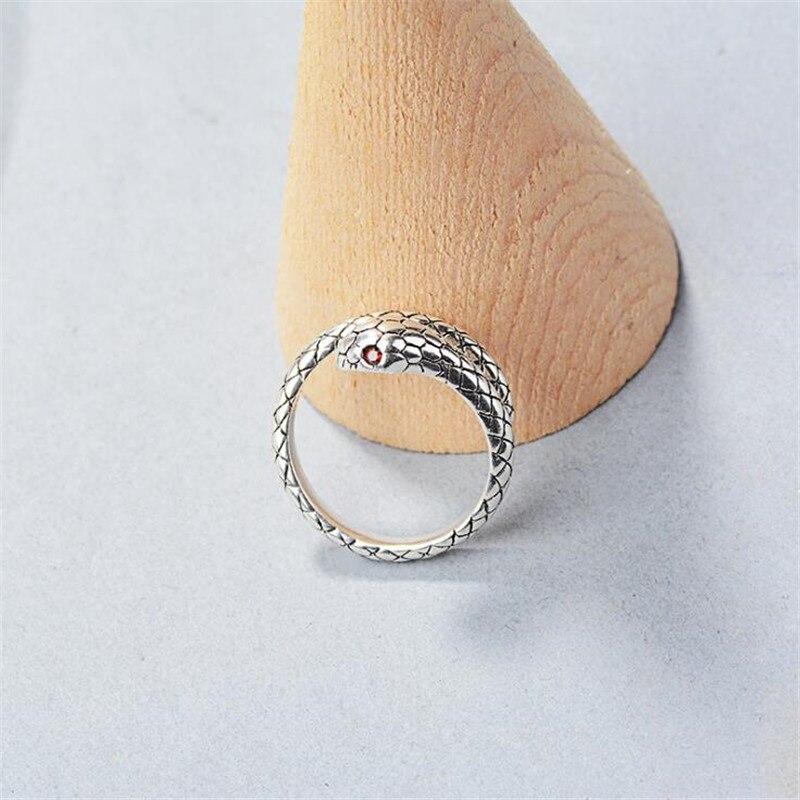 Beautiful Personality Temperament Animal 925 Sterling Silver Jewelry Not Allergic Red Crystal Snake Opening Rings R156