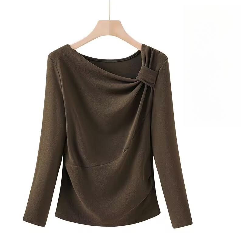 Fashion Large Size Long Sleeve New Oblique Neck T-Shirt Bottom Slim Top Women