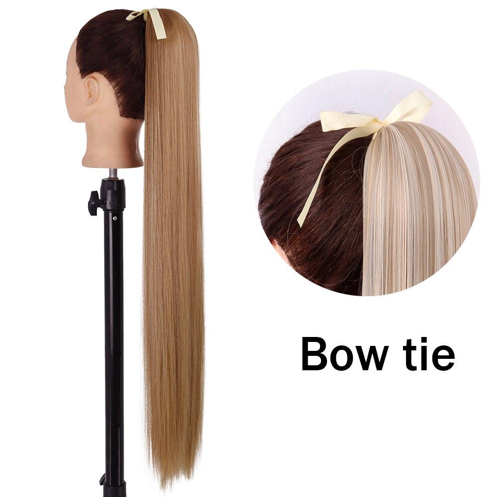 XINRAN Женский супер длинный прямой парик с хвостиком, красочный галстук-бабочка на липучке, наращивание волос с конским хвостом, синтетический термостойкий конский хвост