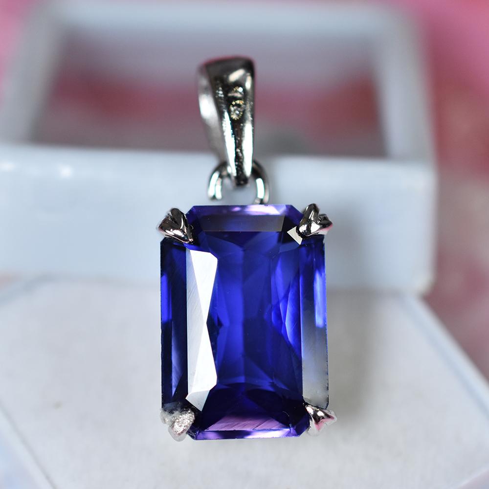 Natural 16.55 Ct Tanzania Blue Tanzanite Pendant Emerald Cut CERTIFIED Gemstone MY.PDS-351-NS
