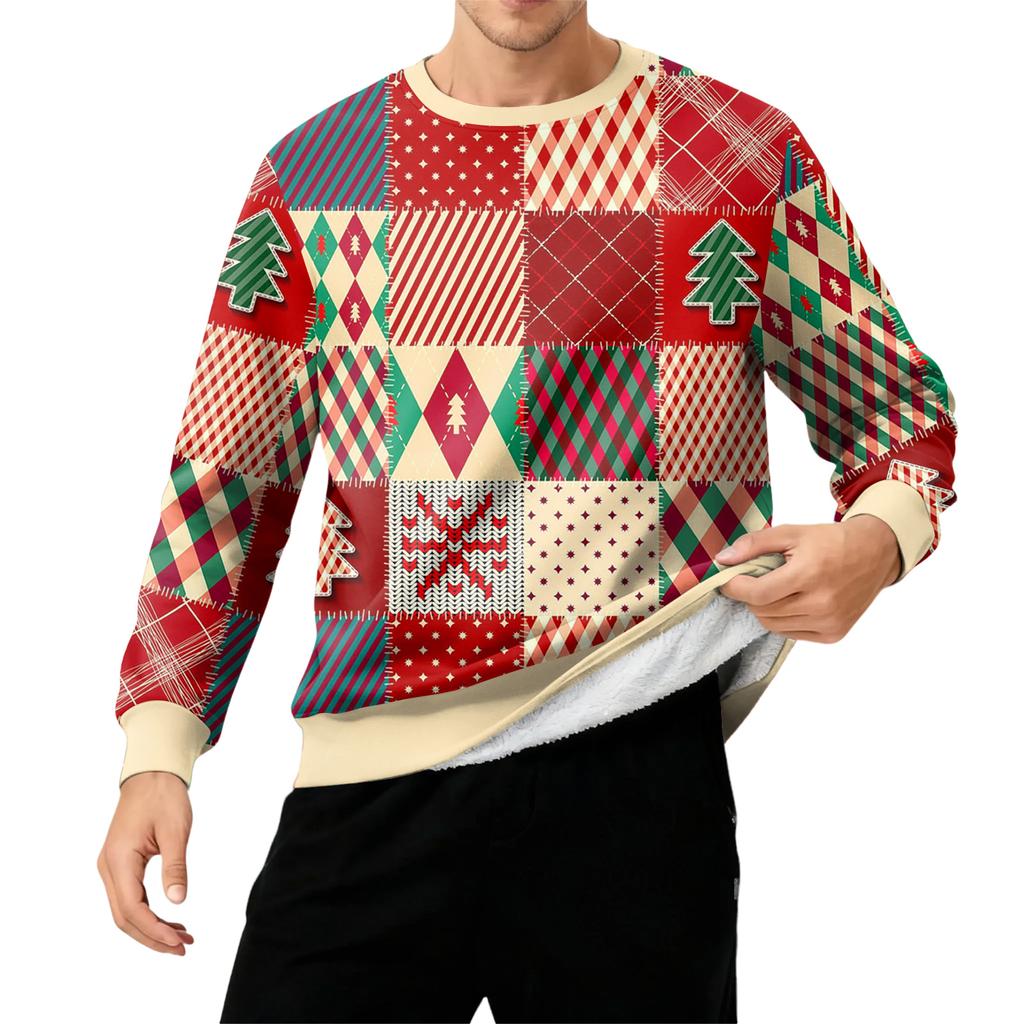 Мужской свитшот с круглым вырезом, на флисовой подкладке, плотный, однотонный