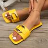 Large Size Metal Buckle Flat-bottomed Slippers Women's 2025 New European and American Square Head Fashion Leisure Beach One-word Sandals