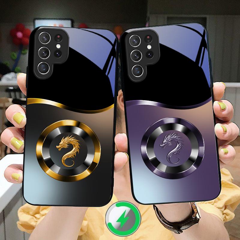 Серебряное кольцо с головой дракона, подходит для Samsung Galaxy S25 Ultra S20 FE S21 S22+ S23 Plus S24 S26 Edge, магнитный, стеклянный чехол для телефона