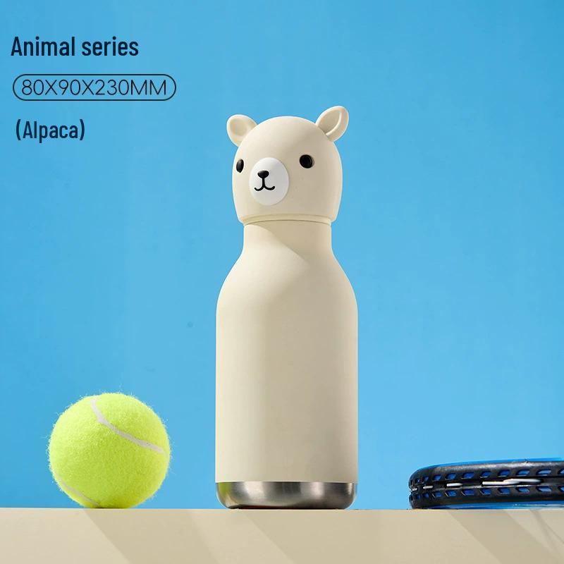 Детский термокружка объемом 450 мл с креативным дизайном в виде животных и крышкой в виде головы животного.