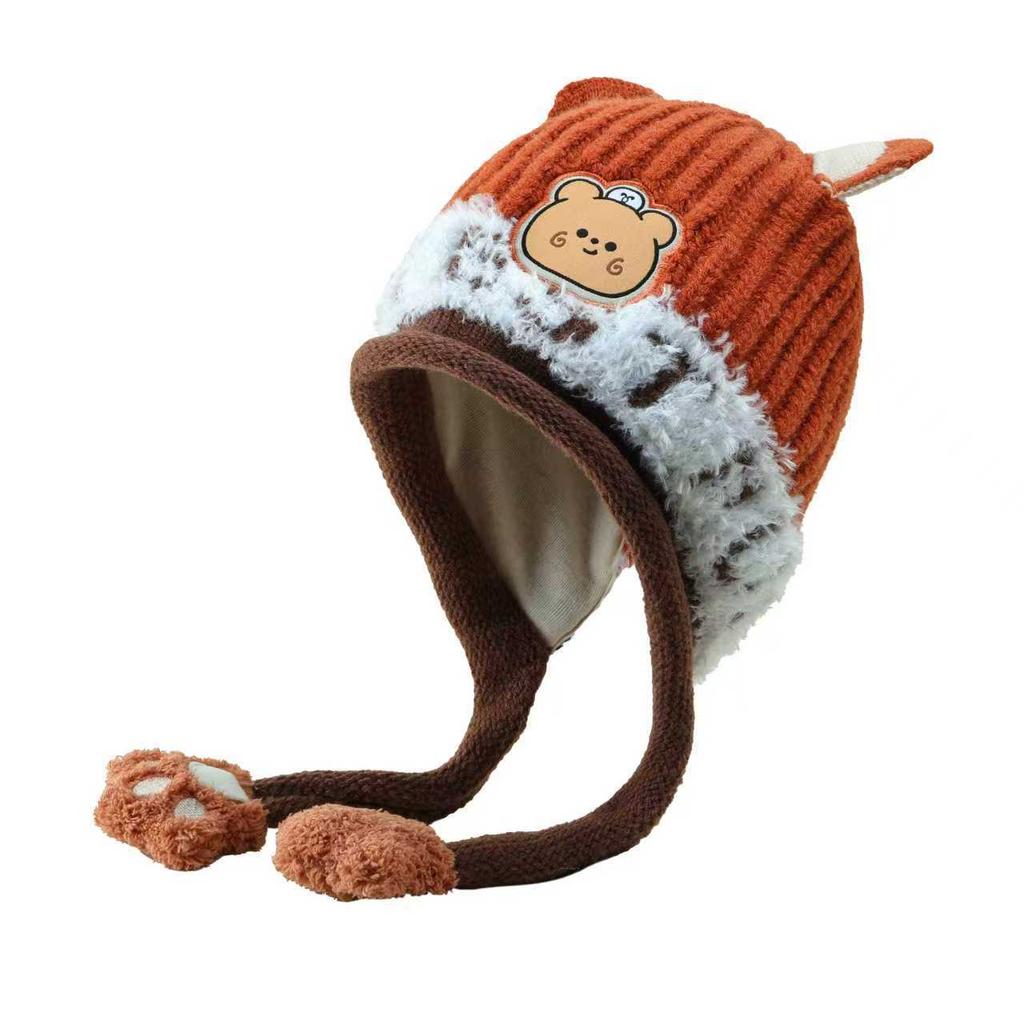 Parent-child hats cute cartoon new boys and girls wool hats warm thickened children's ear protectors knitted hats tide