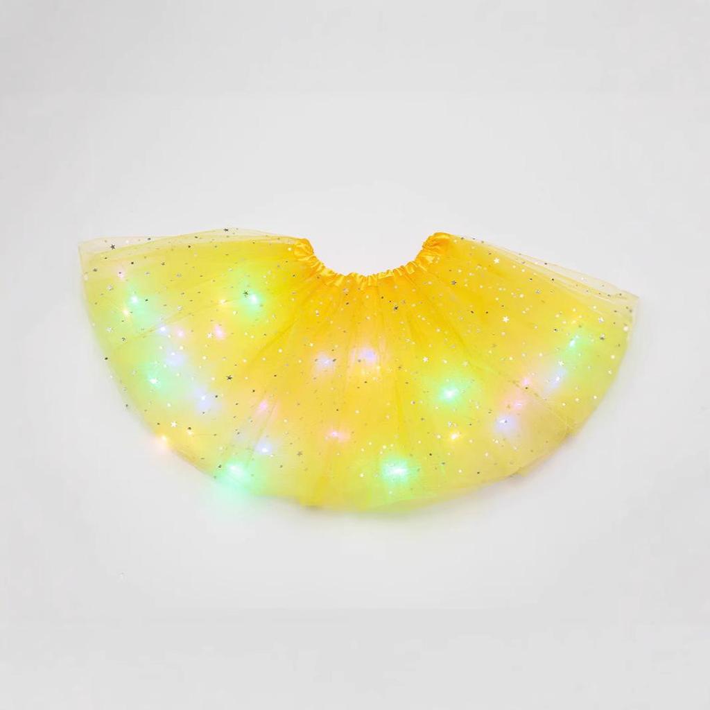 LED Fairy Lights Sequin Star & Moon Mesh Skirt for Kids - Glowing Performance Dancewear