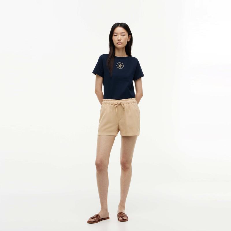 Tommy Hilfiger Хлопок Элегантный Повседневный Для Поездок На Работу С Вышивкой Лодочка Короткий Рукав Топ Футболка Женские топы WW0WW50037