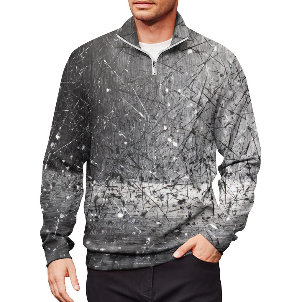 Мужской свободный повседневный свитшот на молнии 1/4, модный топ с длинным рукавом и принтом, с карманами