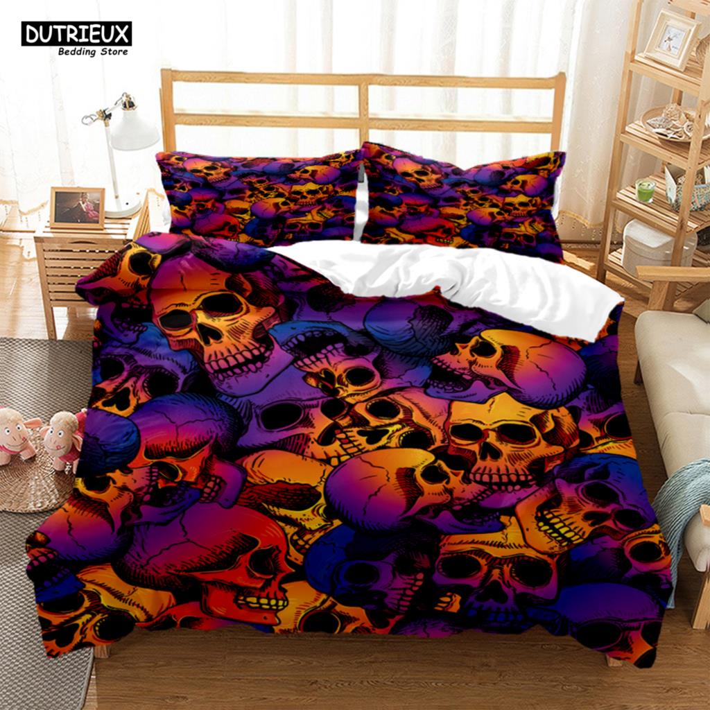 Mysterious Colored Skeleton Bedding Set, Skeleton Duvet Cover Set, Soft Comfortable Breathable Duvet Cover, Bedroom Guest Room