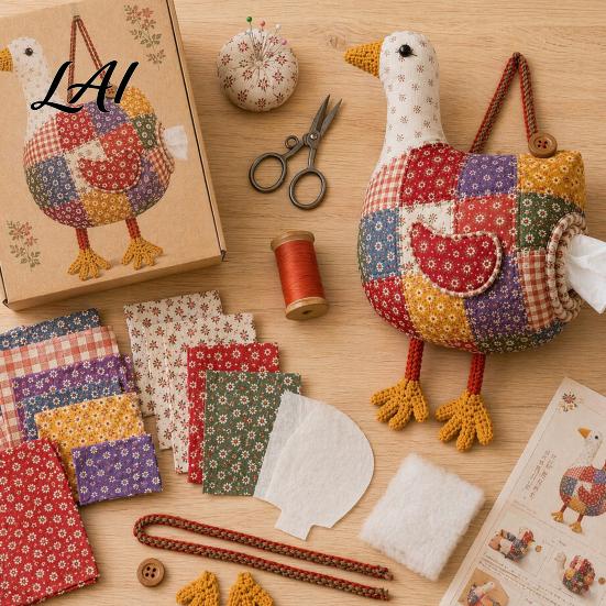 Kids Sewing Project Kit DIY Patchwork Tissue Box Cover Kit Farm Animal