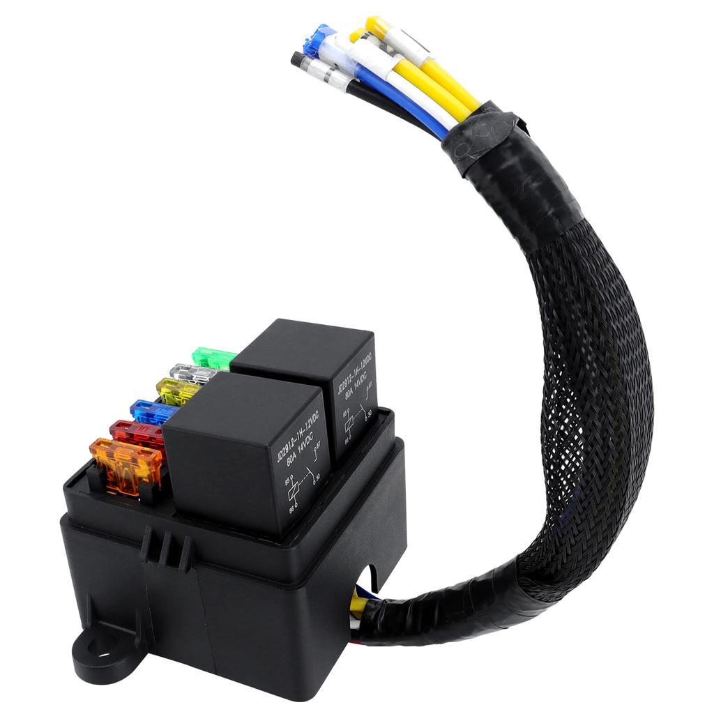 6-Way with 2 Relay Boxes Car 12V Fuse Box 2 4-Pin 80A Relays and 6 ATCATO Fuse Holders Suitable for Cars RVs Ships Etc Relays 5