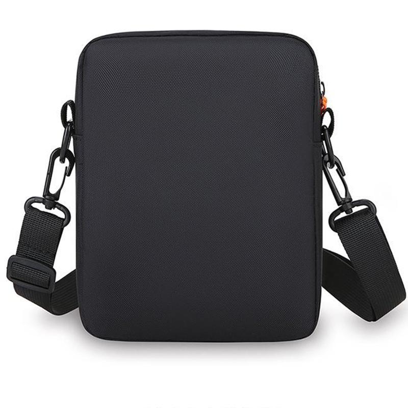 Durable Solid Men’s Crossbody Pack, Slim Lightweight Shoulder Bag with Contrast Orange Zip Decor and Patch