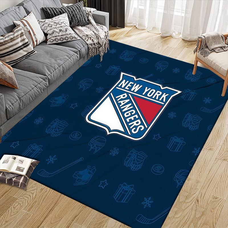 New York Rangers Flannel Pattern Square Carpet,Area Rug,Carpet Rug for Living Room Bedroom Sofa Playroom Decor,Non-slip Floor Mat