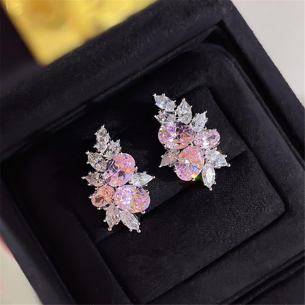 Шарм Женские Белый Розовый Цирконовый Камень Гвоздики Серьги Винтажный Серебристый Цвет Свадебная Вечеринка Подарок Украшения Для Женщин