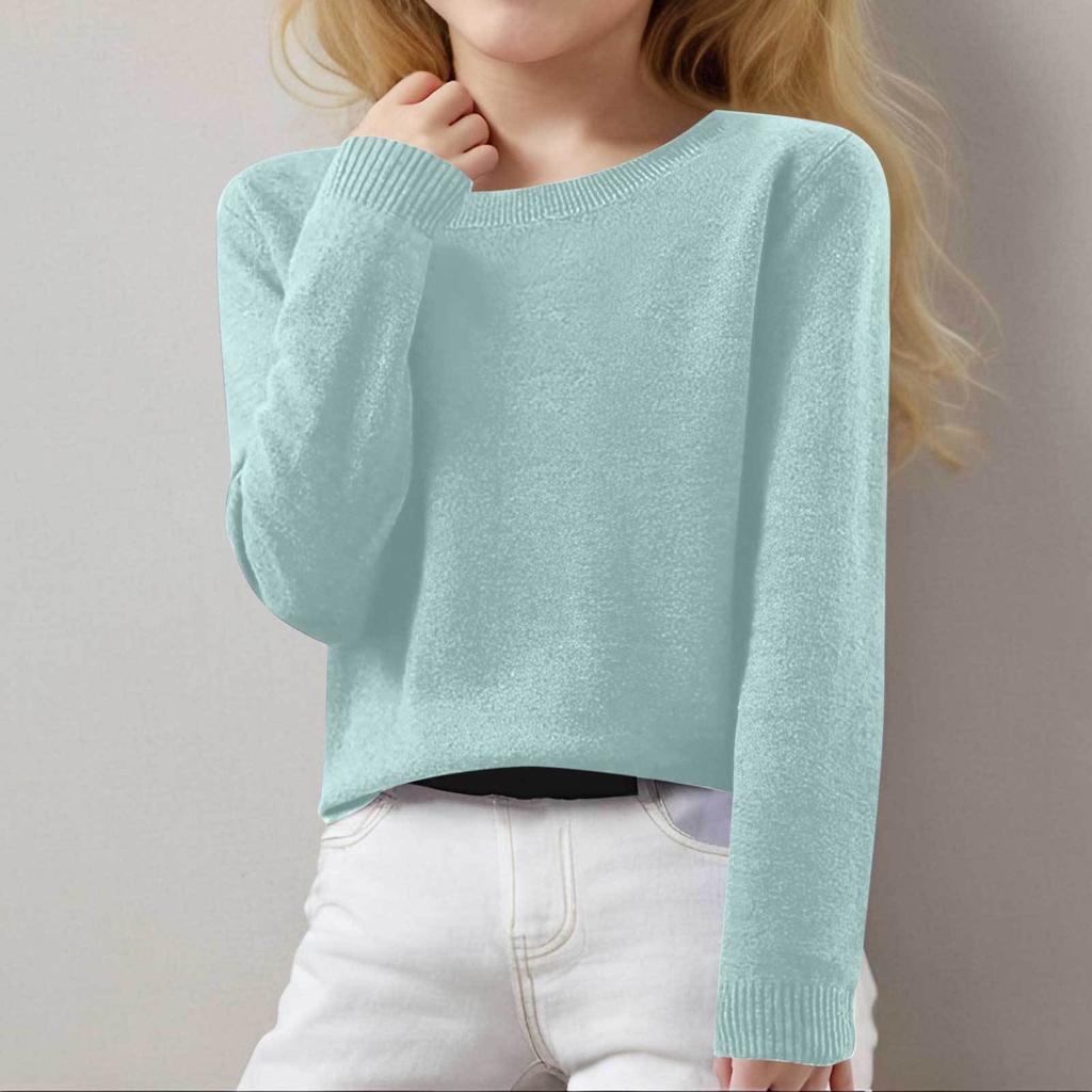 Girls Long Sleeve Round Neck Knit Pullover Jumper Tops Spring Base Layer Top Thermal Undershirt Youth Underwear 8-16Years