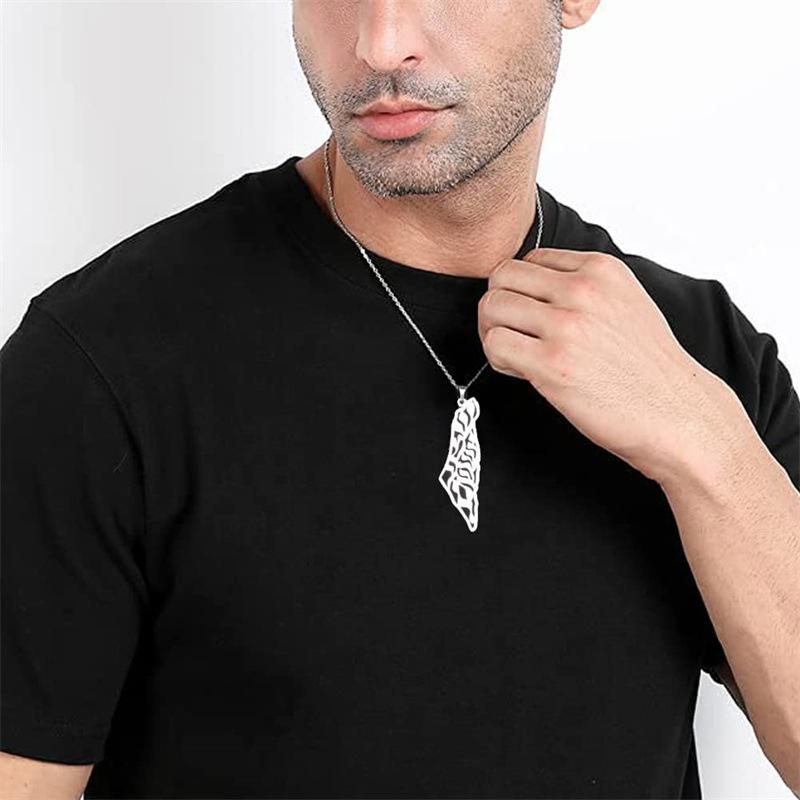 Israel Palestine Map Pendant Necklace For Women Men Arabic African Jamaica Stainless Steel Gold Color Chain Necklaces Jewelry